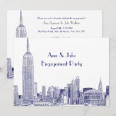 NYC Skyline 01 Etched Wht Engagement Party Blue Kaart (Voorkant / Achterkant)