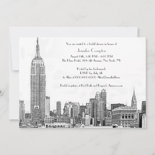 NYC Skyline 01 Etched Wht Vrijgezellenfeest Kaart (Achterkant)