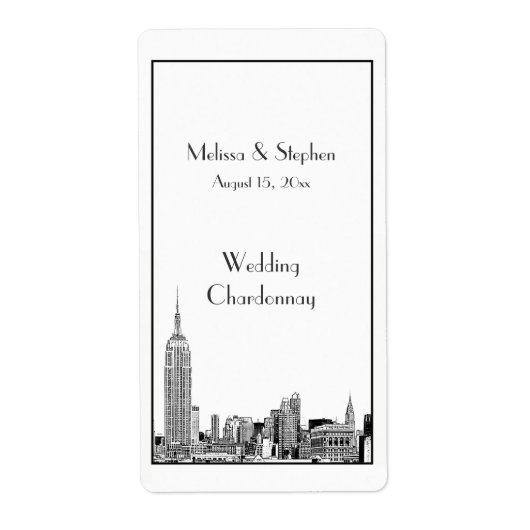 NYC Skyline 01 Etched Wine Label (Voorkant)