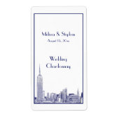 NYC Skyline 01 Etched Wine Label Blue (Voorkant)