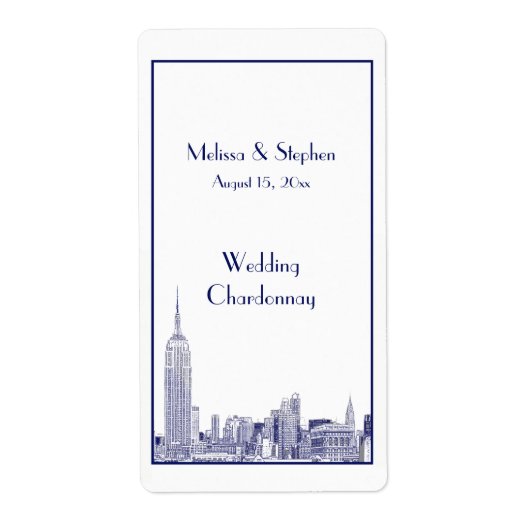 NYC Skyline 01 Etched Wine Label Blue (Voorkant)