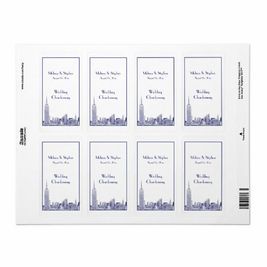 NYC Skyline 01 Etched Wine Label Blue (Full Sheet)