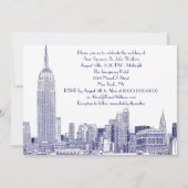 NYC skyline 01 geëtst bruiloft uitnodigen 2 blauw Kaart (Achterkant)