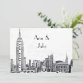 NYC skyline 01 geëtst bruiloft uitnodigen Kaart (Staand voorkant)