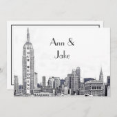 NYC skyline 01 geëtst bruiloft uitnodigen Kaart (Voorkant / Achterkant)
