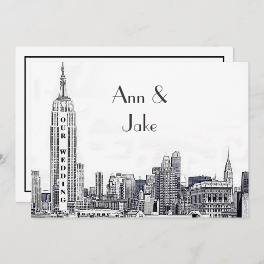 NYC skyline 01 geëtst bruiloft uitnodigen Kaart (Voorkant / Achterkant)