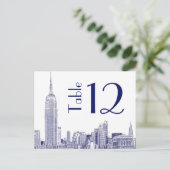 NYC skyline 01 geëtste tafel nummer Kaart blauw (Staand voorkant)
