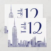 NYC skyline 01 geëtste tafel nummer Kaart blauw (Voorkant / Achterkant)