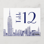NYC skyline 01 geëtste tafel nummer Kaart blauw (Achterkant)