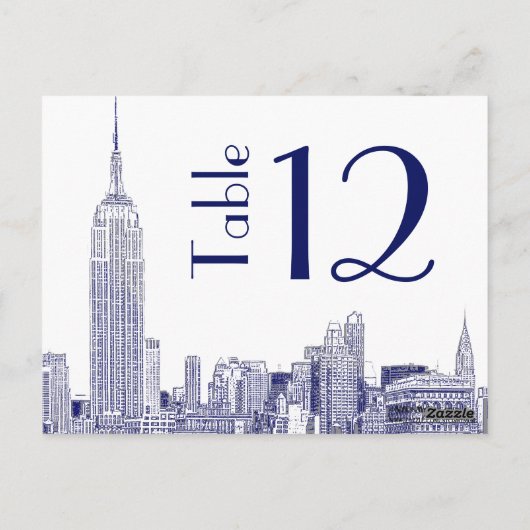 NYC skyline 01 geëtste tafel nummer Kaart blauw (Achterkant)