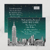 NYC Skyline 01 Uitgebreide Blauwgroen Starry spare Aankondigingskaart (Voorkant / Achterkant)