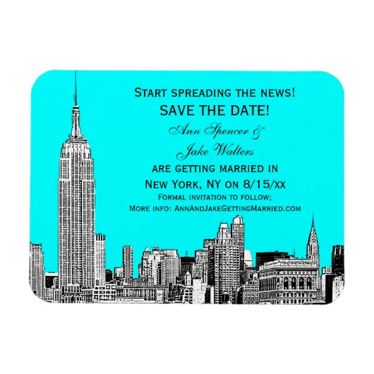 NYC Skyline 01 Uitgebreide DIY BG Kleur sparen de  Magneet (Horizontaal)