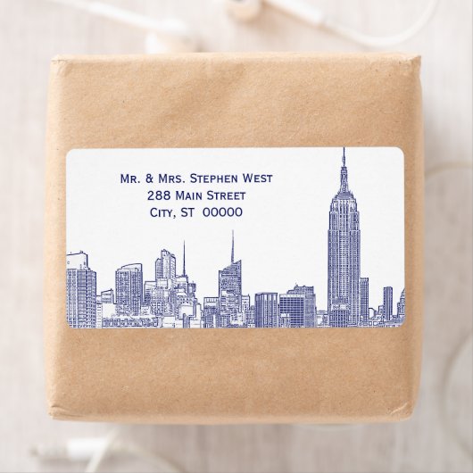NYC Skyline 01A Etched Address Label Blue (Insitu)