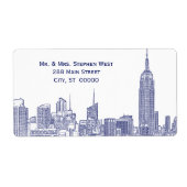 NYC Skyline 01A Etched Address Label Blue (Voorkant)