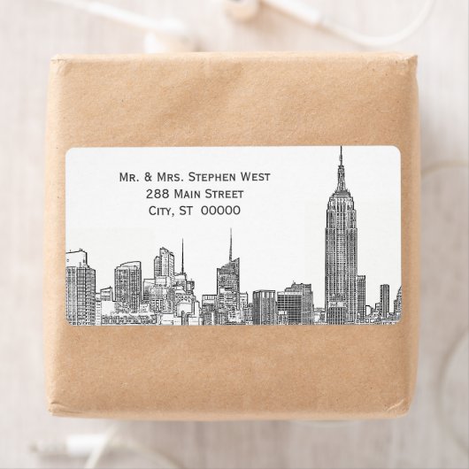 NYC Skyline 01A geëtst adreslabel Etiket (Insitu)