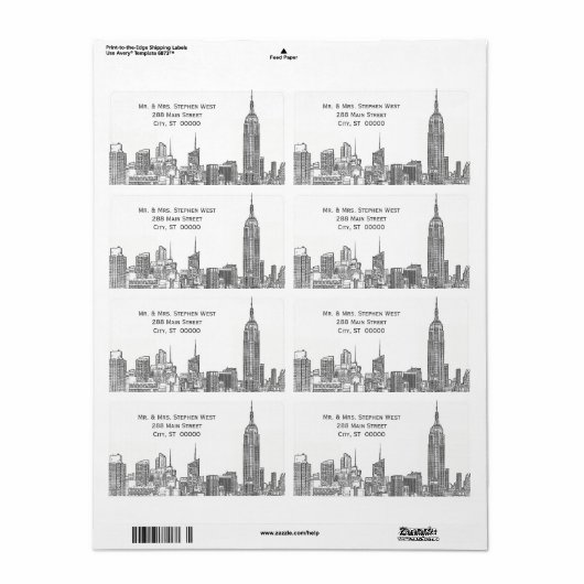 NYC Skyline 01A geëtst adreslabel Etiket (Full Sheet)