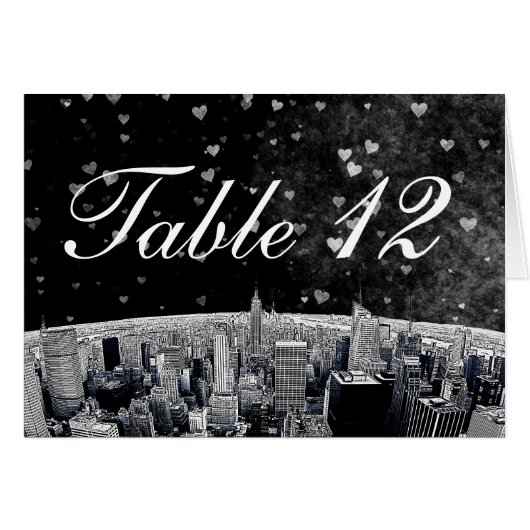 NYC Skyline #2 Black Whart Table Number (Voorkant Horizontaal)