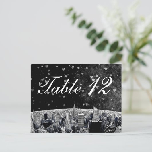 NYC Skyline #2 Black Whart Table Number Briefkaart (Staand voorkant)