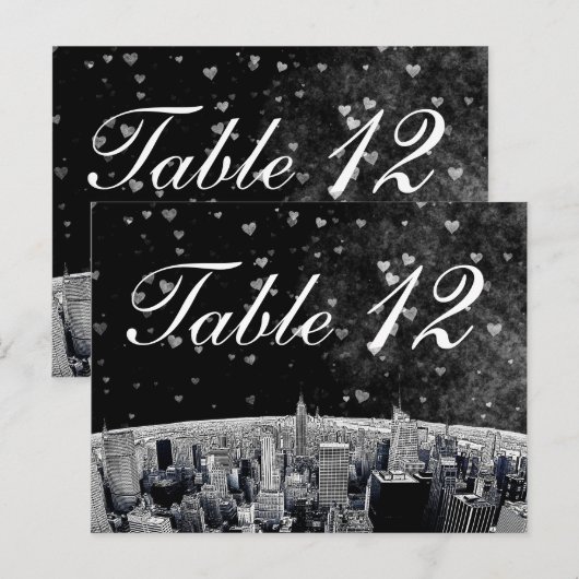 NYC Skyline #2 Black Whart Table Number Briefkaart (Voorkant / Achterkant)
