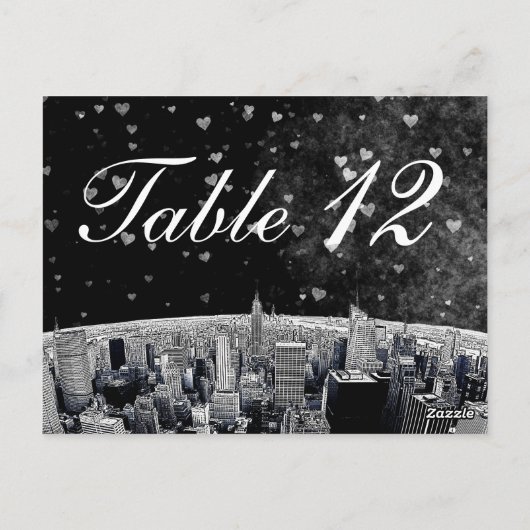 NYC Skyline #2 Black Whart Table Number Briefkaart (Achterkant)