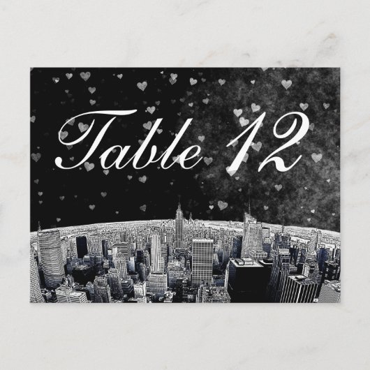 NYC Skyline #2 Black Whart Table Number Briefkaart (Voorkant)
