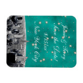 NYC Skyline 2 Blauwgroen Gold Star bewaart de datu Magneet (Horizontaal)