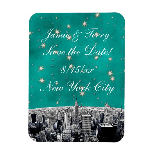 NYC Skyline 2 Blauwgroen Gold Star bewaart de datu Magneet (Verticaal)