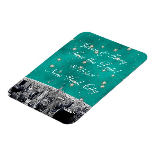 NYC Skyline 2 Blauwgroen Gold Star bewaart de datu Magneet (Linkerzijde)