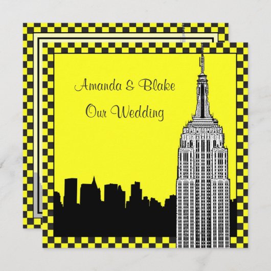 NYC skyline 2 geëtst ESB geruite taxi bruiloft Kaart (Voorkant / Achterkant)