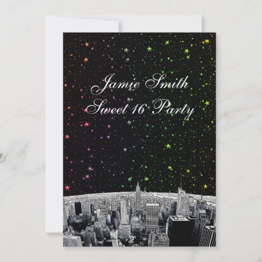 NYC Skyline 2 Rainbow Star Sweet 16 V Kaart (Voorkant)