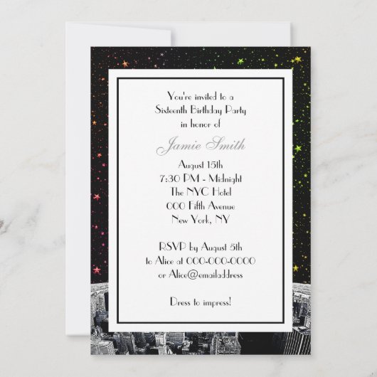NYC Skyline 2 Rainbow Star Sweet 16 V Kaart (Achterkant)