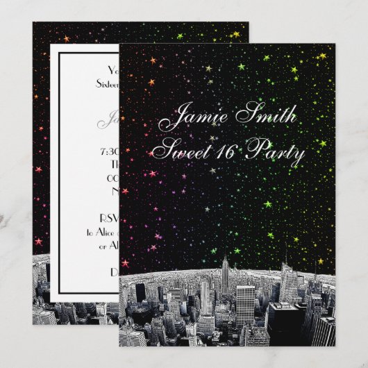 NYC Skyline 2 Rainbow Star Sweet 16 V Kaart (Voorkant / Achterkant)