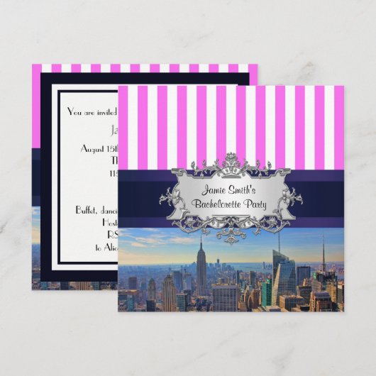 NYC Skyline B2 Bachelorette Party Invitation Kaart (Voorkant / Achterkant)