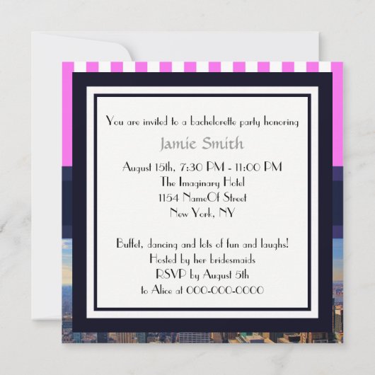 NYC Skyline B2 Bachelorette Party Invitation Kaart (Achterkant)