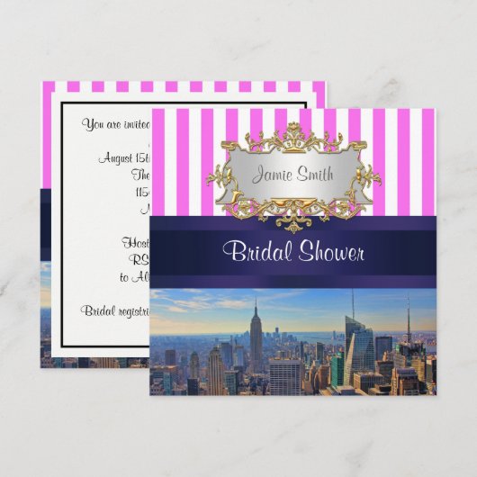 NYC Skyline B2 Roze witte streep Vrijgezellenfeest Kaart (Voorkant / Achterkant)