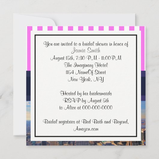 NYC Skyline B2 Roze witte streep Vrijgezellenfeest Kaart (Achterkant)