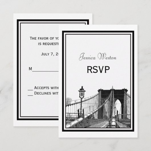 NYC Skyline Bklyn Bridge #2 Etched RSVP (Voorkant / Achterkant)