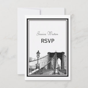 NYC Skyline Bklyn Bridge #2 Etched RSVP Kaartje