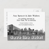 NYC Skyline Bklyn Bridge Etched Bewaar de datum #2 Aankondigingskaart (Voorkant / Achterkant)