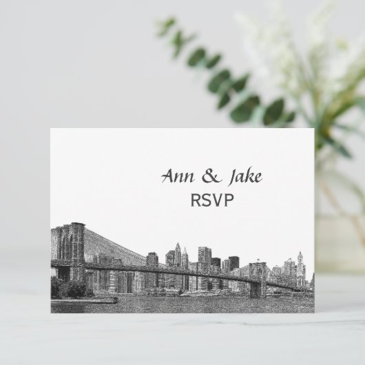 NYC Skyline Bklyn Bridge geëtched #2H RSVP (Staand voorkant)