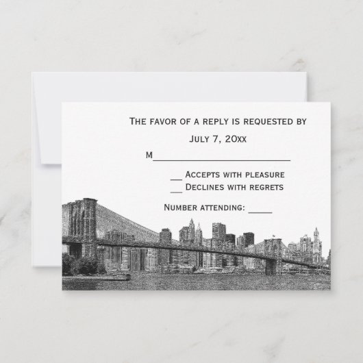 NYC Skyline Bklyn Bridge geëtched #2H RSVP (Achterkant)