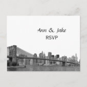 NYC Skyline Bklyn Bridge geëtched #2H RSVP Uitnodiging Briefkaart (Voorkant)