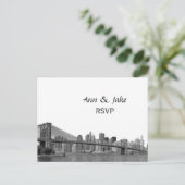 NYC Skyline Bklyn Bridge geëtched #2H RSVP Uitnodiging Briefkaart (Staand voorkant)