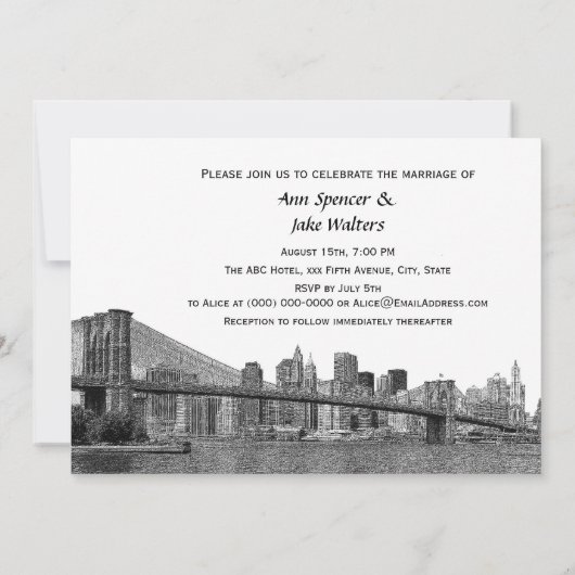 NYC Skyline Bklyn Bridge geëtched #2H Weddenschap Kaart (Achterkant)