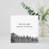 NYC Skyline Bklyn Bridge geëtst #2SQ bruiloft Kaart (Staand voorkant)