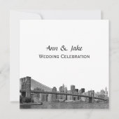 NYC Skyline Bklyn Bridge geëtst #2SQ bruiloft Kaart (Voorkant)