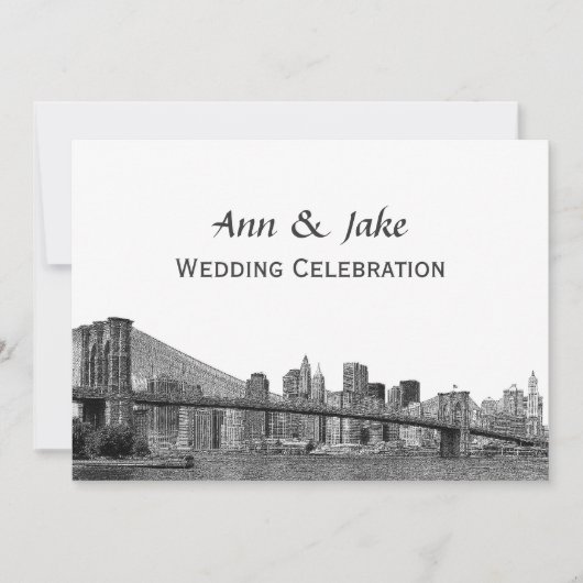 NYC Skyline Bklyn Bridge geëtst #2SQH bruiloft Kaart (Voorkant)
