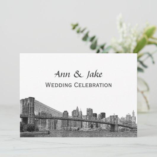 NYC Skyline Bklyn Bridge geëtst #2SQH bruiloft Kaart (Staand voorkant)