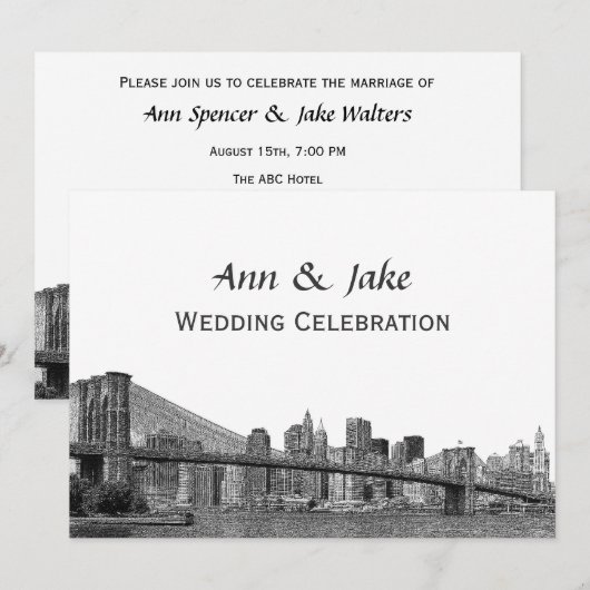 NYC Skyline Bklyn Bridge geëtst #2SQH bruiloft Kaart (Voorkant / Achterkant)