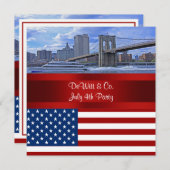NYC Skyline Bklyn Bridge USA Flag Red W Blue Party Kaart (Voorkant / Achterkant)